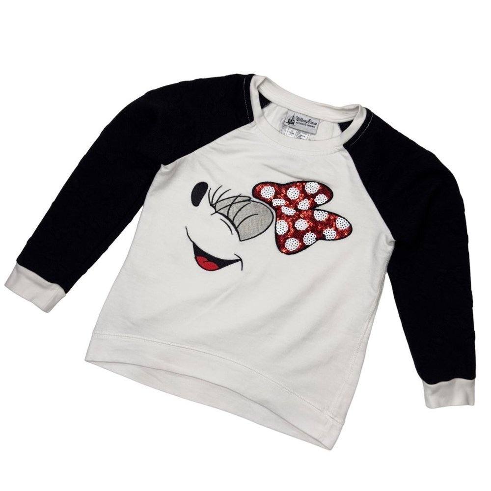 Disney Parks Minnie Mouse Sequins White Black Raglan Long Sleeve Girls Size XS